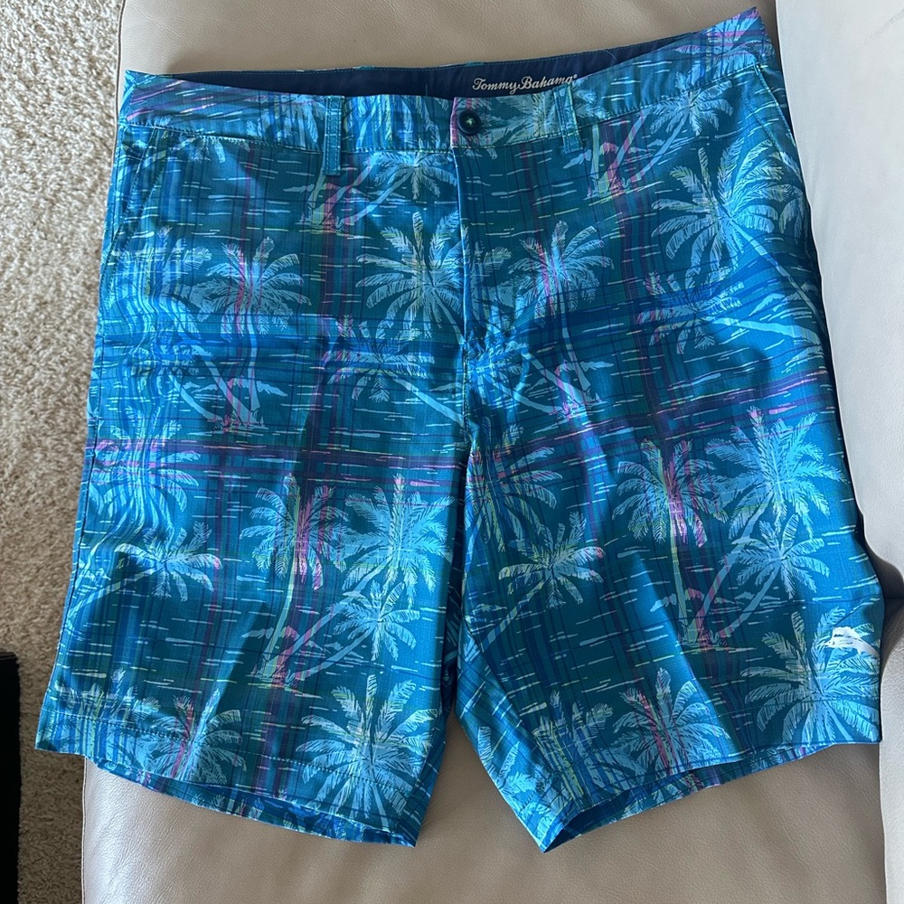 Tommy Bahama Blue and Purple Board Shorts with Tropical Design